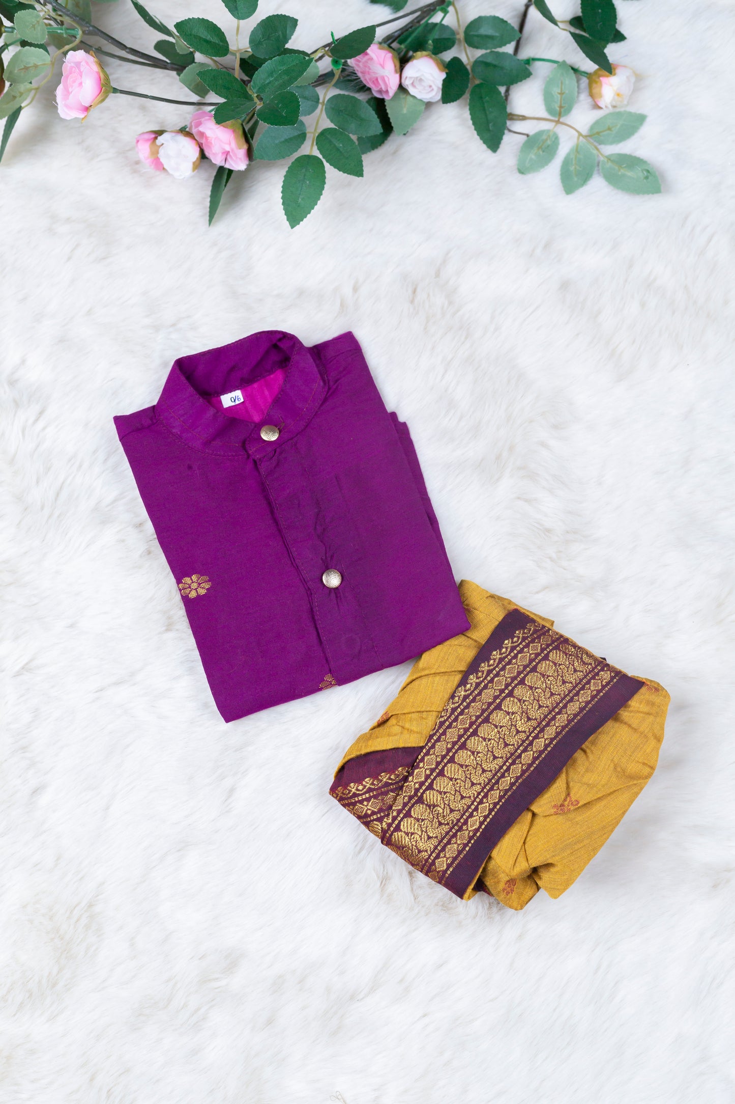 Turmeric Yellow and wine kurta dhoti ethnic dress for baby boy