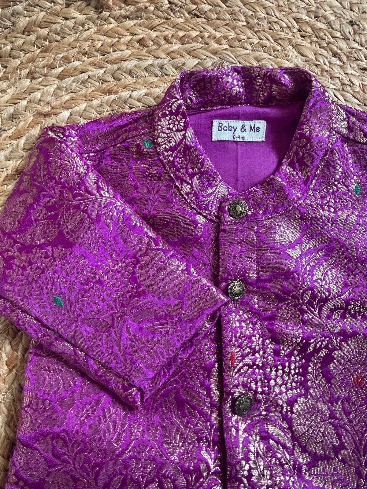 Royal Baingan Deep Purple Banarasi Traditional Kurta for baby boy ethnic top wear