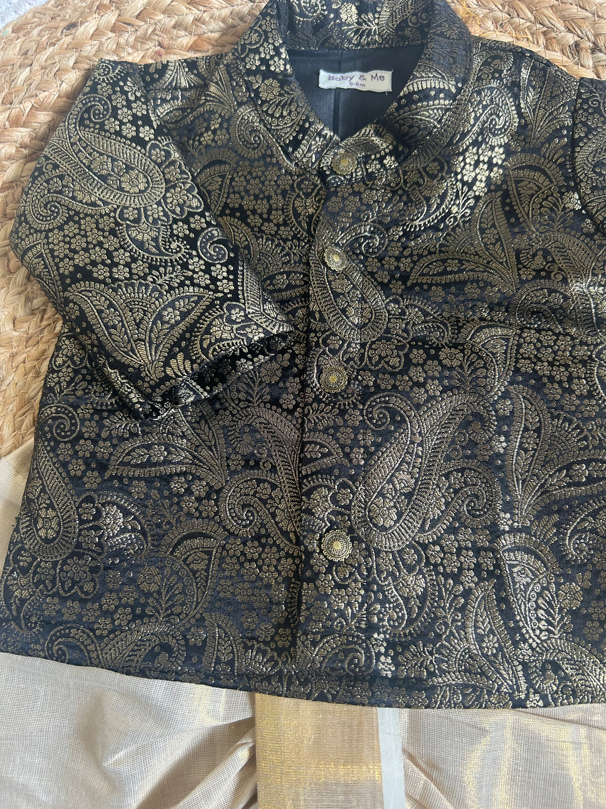 Royal Black Festive Banarasi Kurta traditional gold dhoti ethnic wear for baby boy