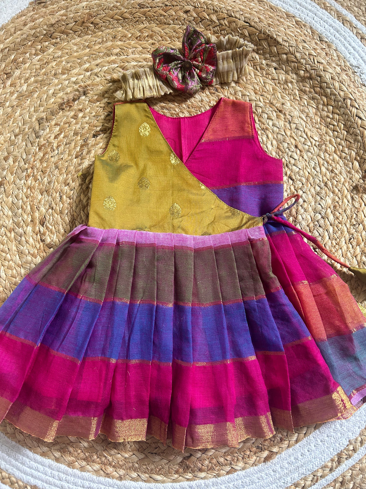 Multicolor kanchi cotton Angrakha-Style  Ethnic Wear for Baby Girl – Traditional frock for Baby Girl