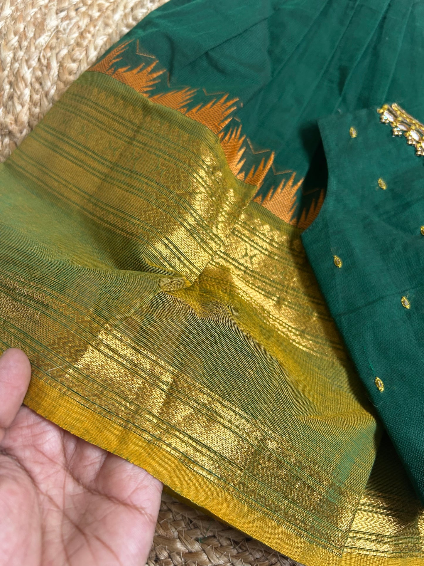 ಹಸಿರು (hasiru) kanchi silk cotton sleeveless heritage langa blouse for baby girl