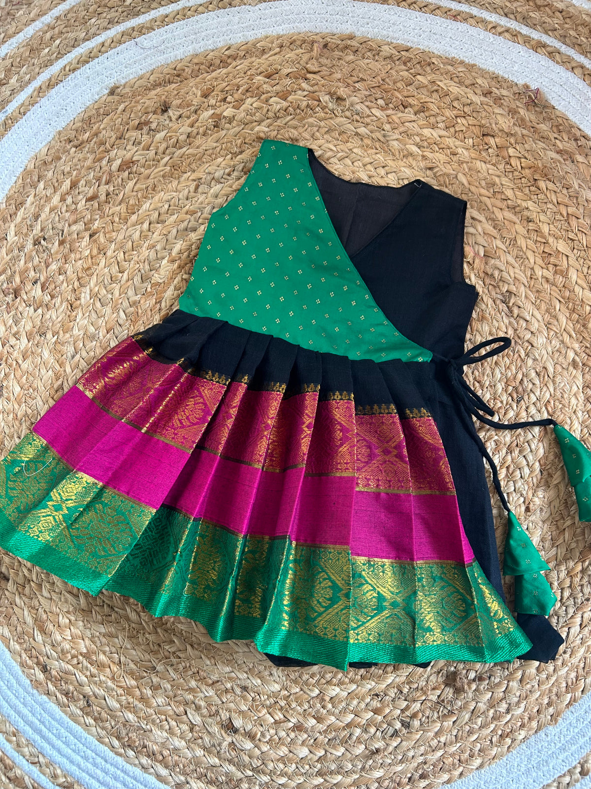Mul cotton Black & Green Angrakha-Style  Ethnic Wear for Baby Girl – Traditional frock for Baby Girl