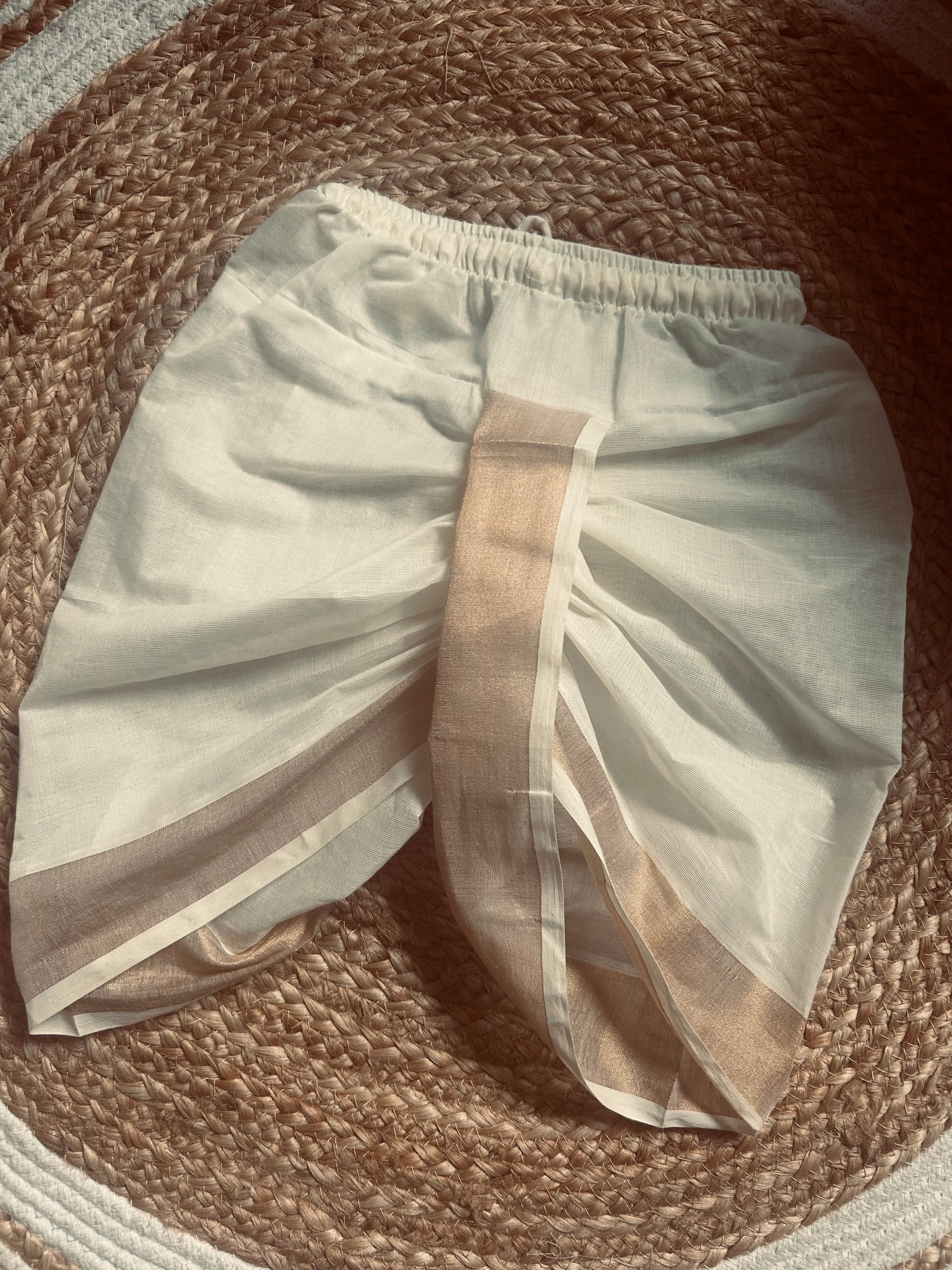 White Malini - Pure Kanchi Cotton handloom dhoti baby boy ethnic bottom wear