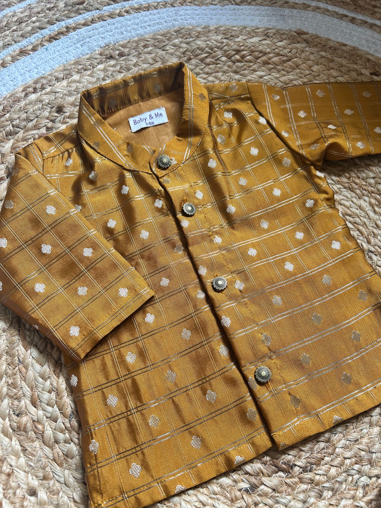 Honey gold with cream reshme chowka Kurta Dhoti for baby boy - Festive Collection