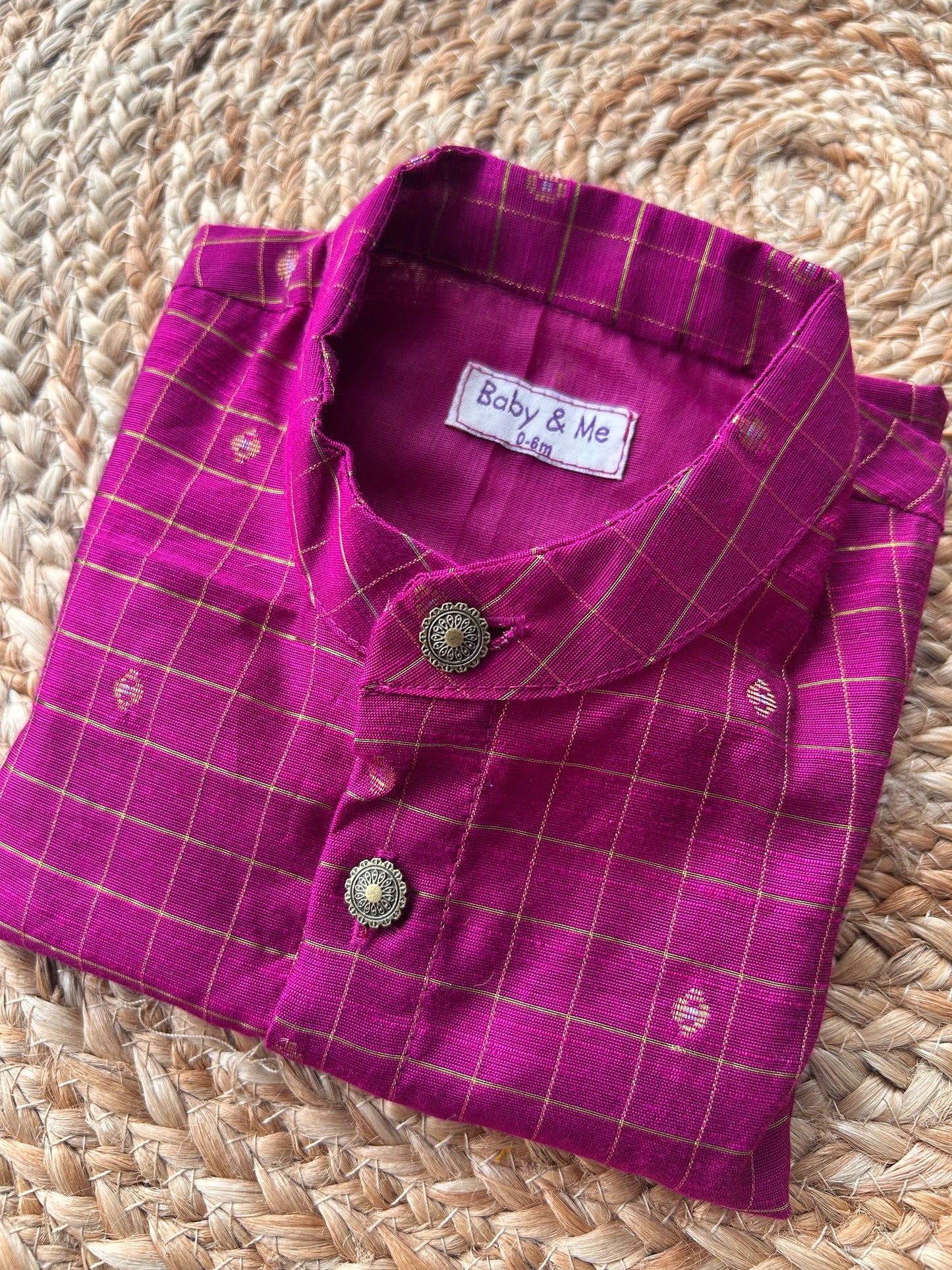 Pink checks Kurta for baby boy ethnic top wear