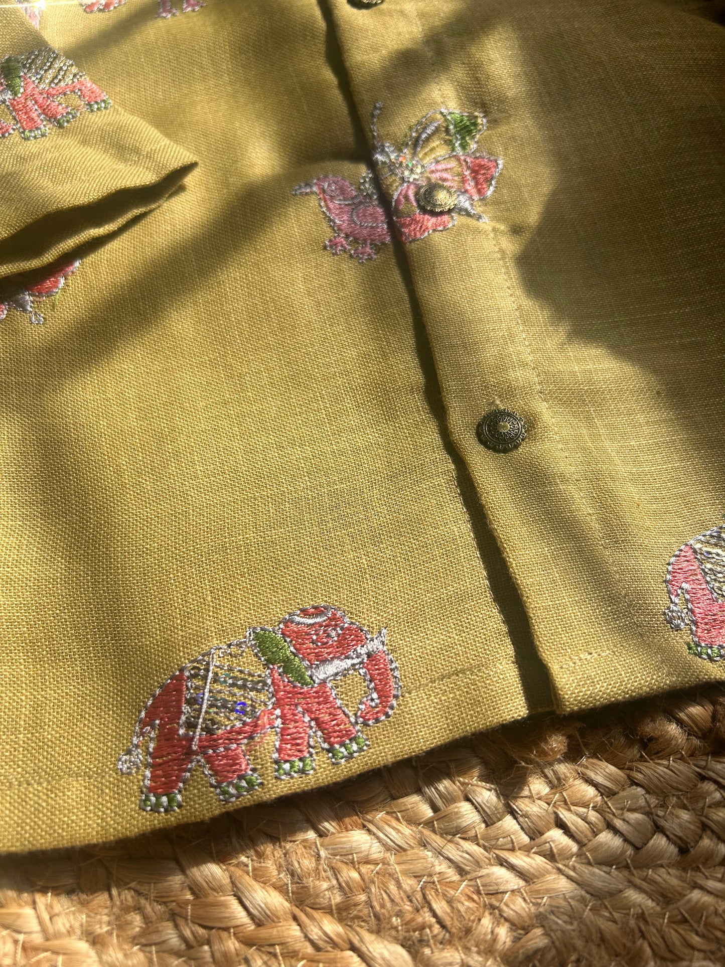 Yellow multi linen Kurta for baby boy ethnic top wear