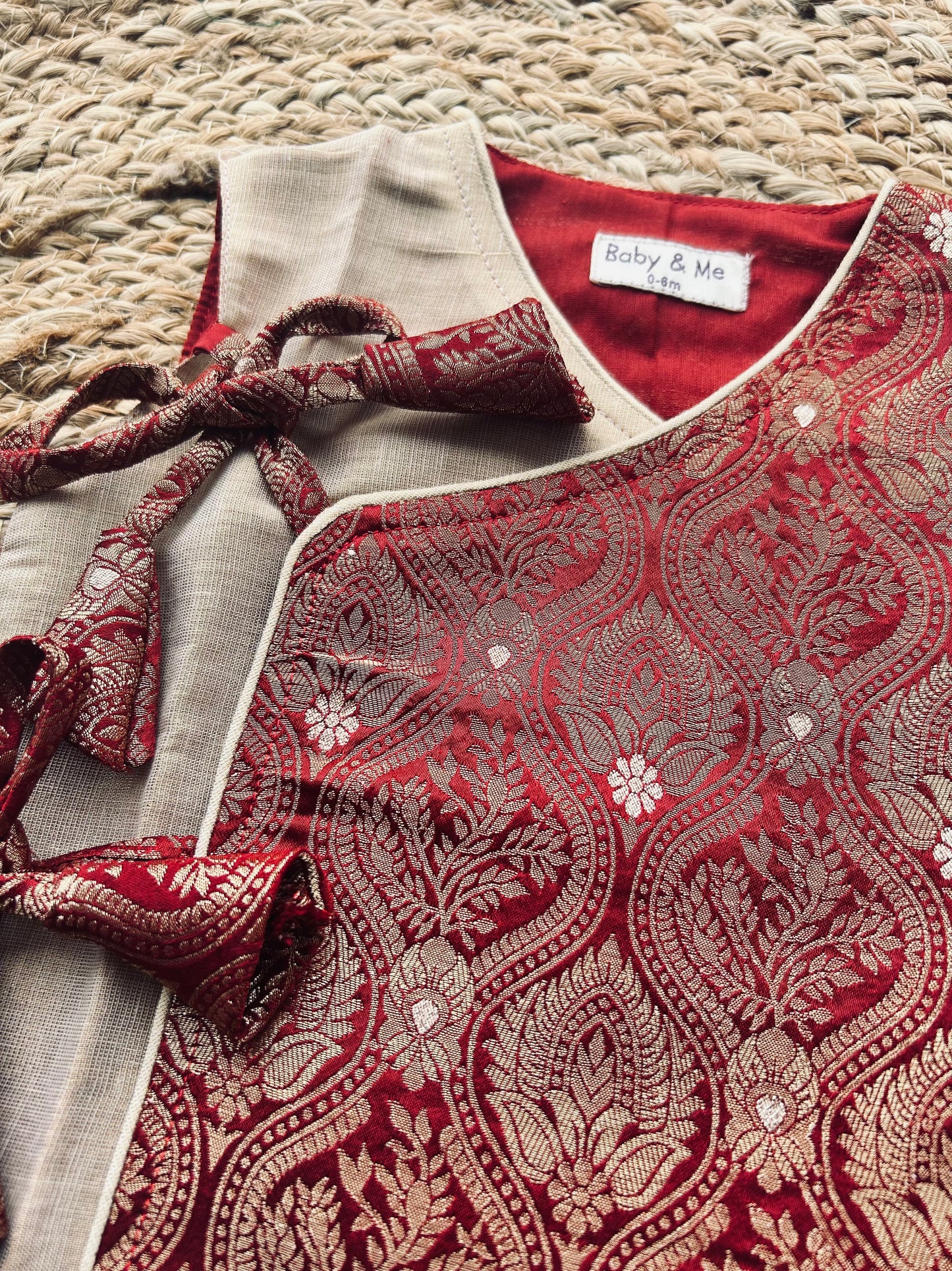 Maroon Banarasi angrakha with gold tissue dhoti comfortable ethnic wear for baby boy