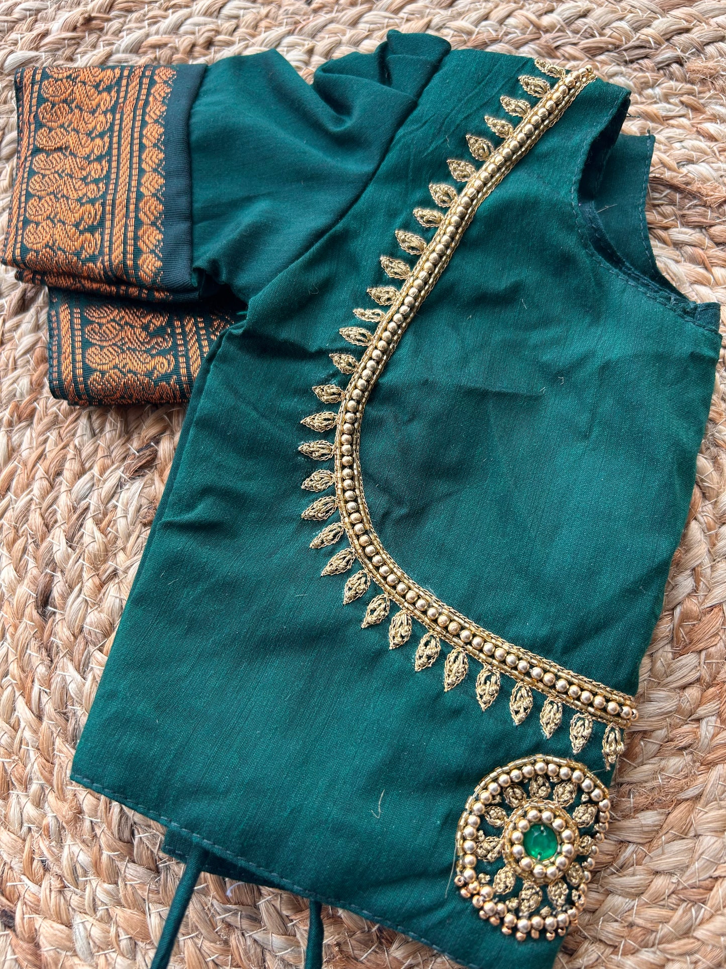 Little Lakshmi Traditional pavadai pure cotton with zari weaving and hand embroidery langa blouse set for baby girl