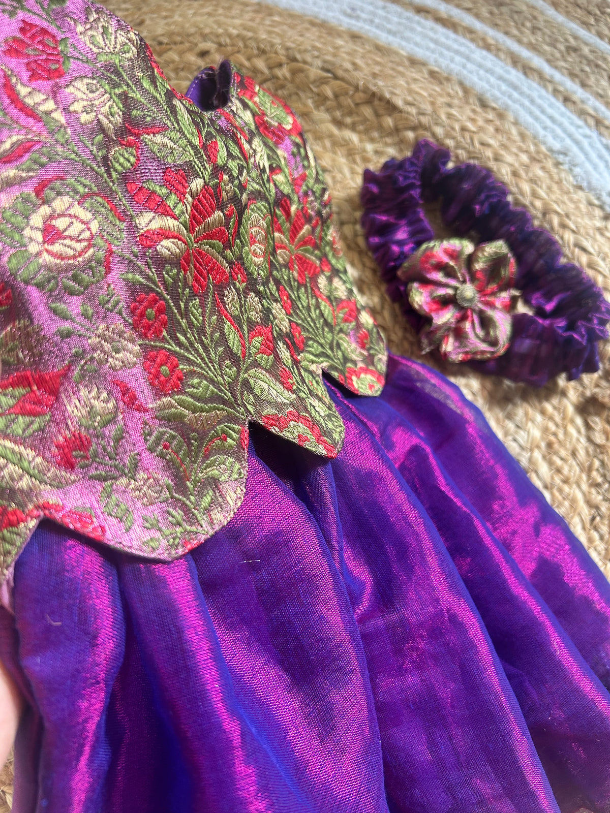 Purple with Gilded Rose Petal Infant Gown Ethnic Wear for Baby Girl – Birthday frock for Baby Girl