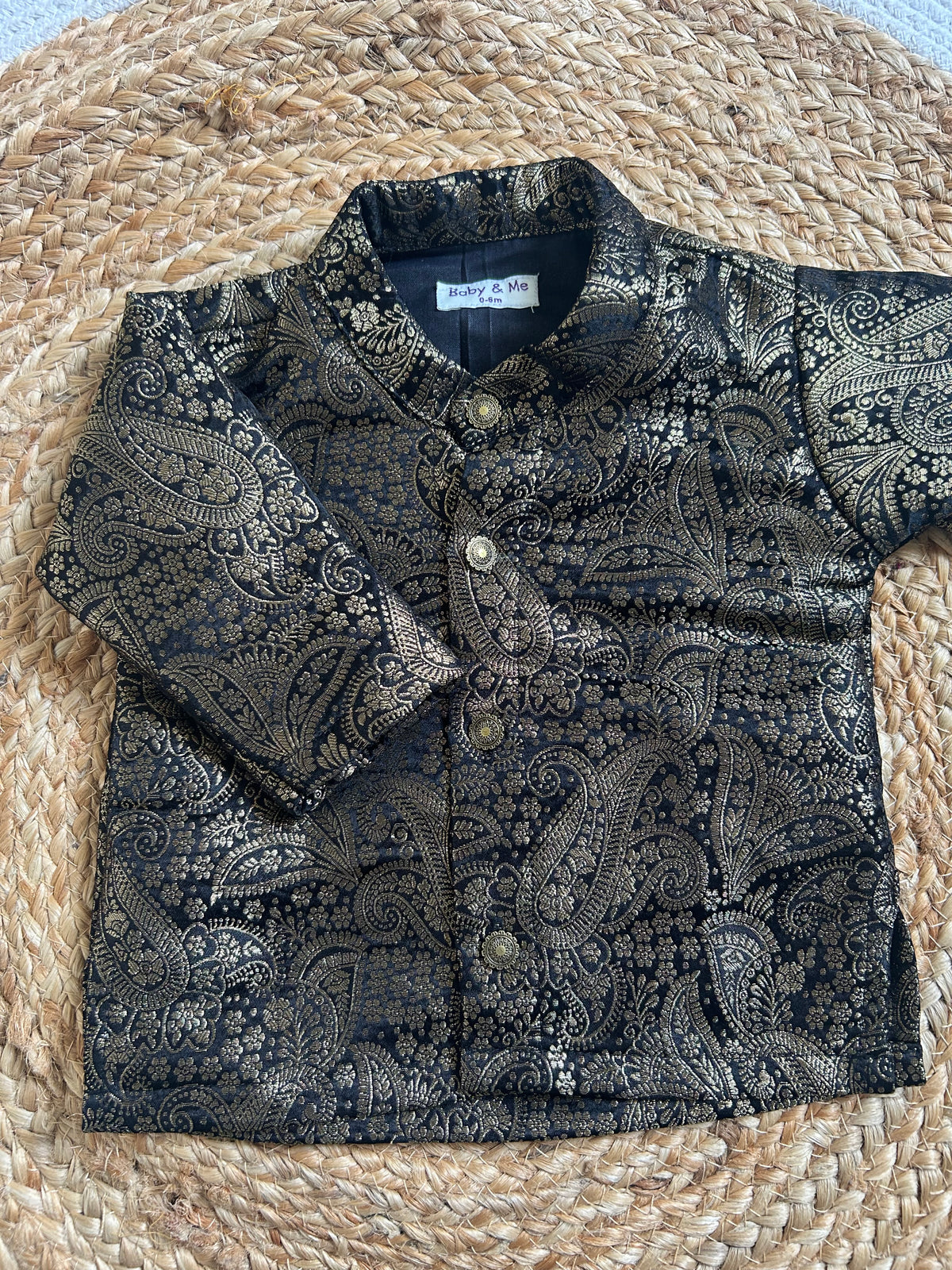 Royal Black Festive Banarasi Traditional Kurta for baby boy ethnic top wear