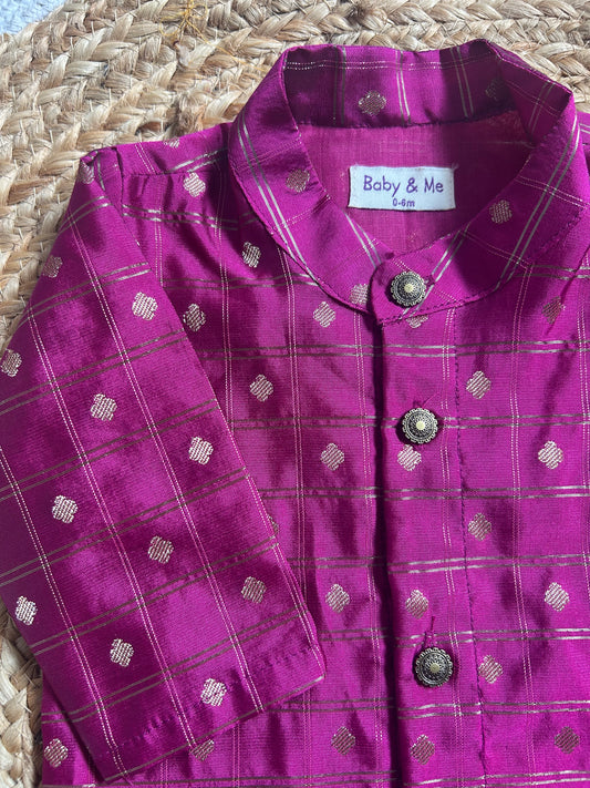 Dark pink butta checks Kurta for baby boy ethnic top wear