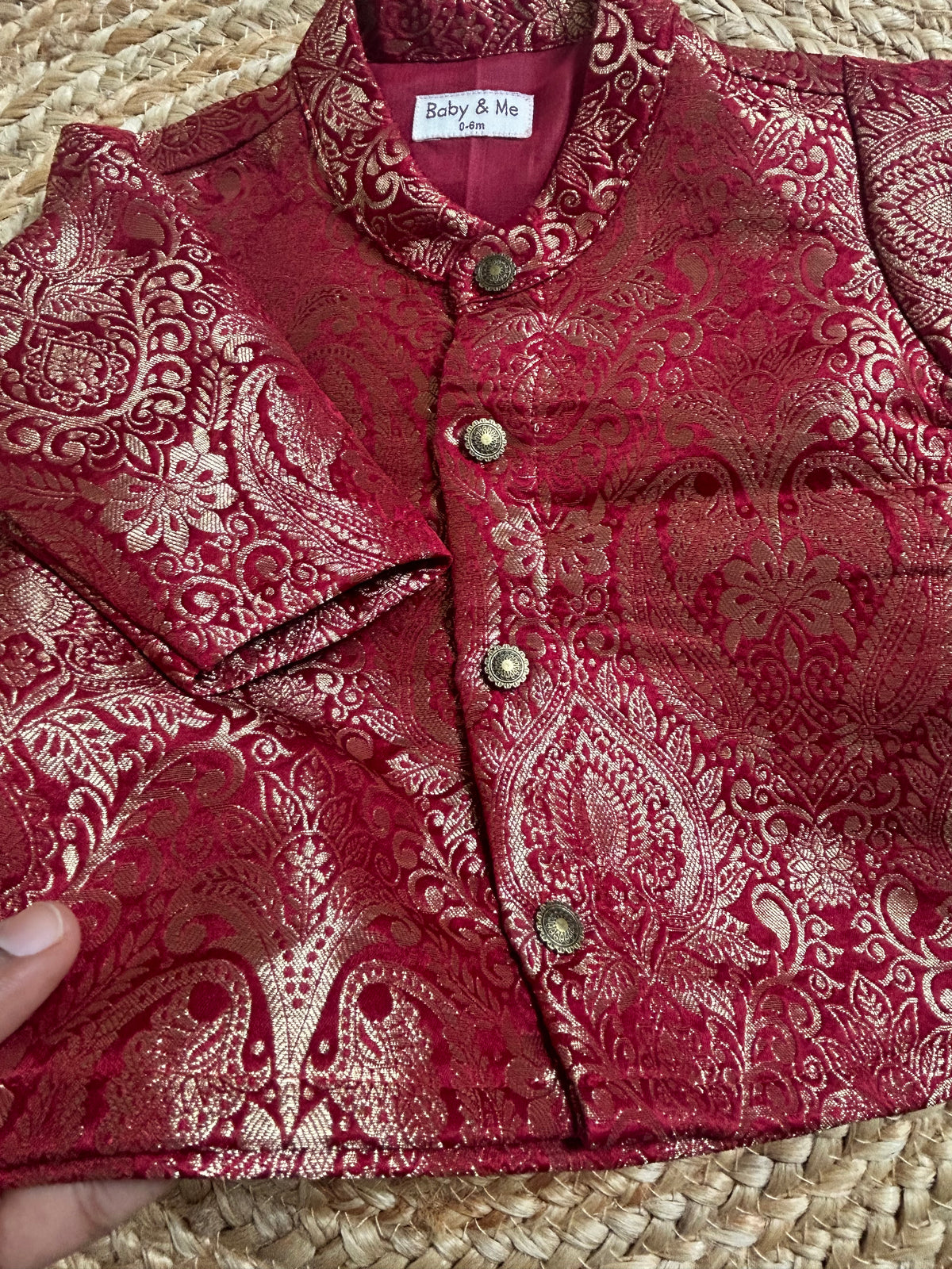 Maharaja Royal Maroon Banarasi Traditional Kurta for baby boy ethnic top wear