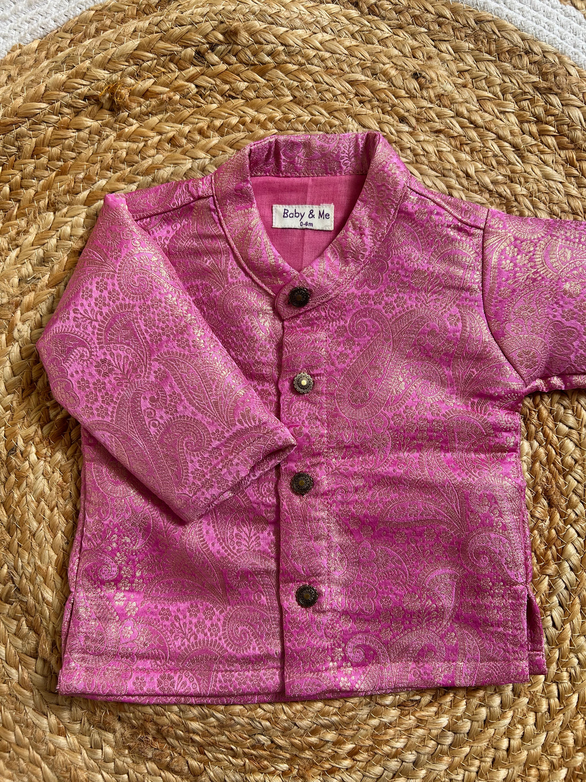 Gulabi Paisley Light Pink Banarasi Traditional Kurta for baby boy ethnic top wear