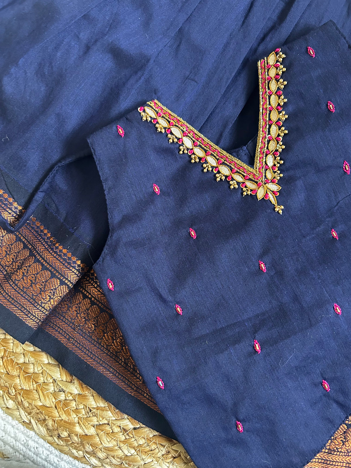 ನೀಲಿ (nīli) kanchi silk cotton sleeveless heritage langa blouse for baby girl
