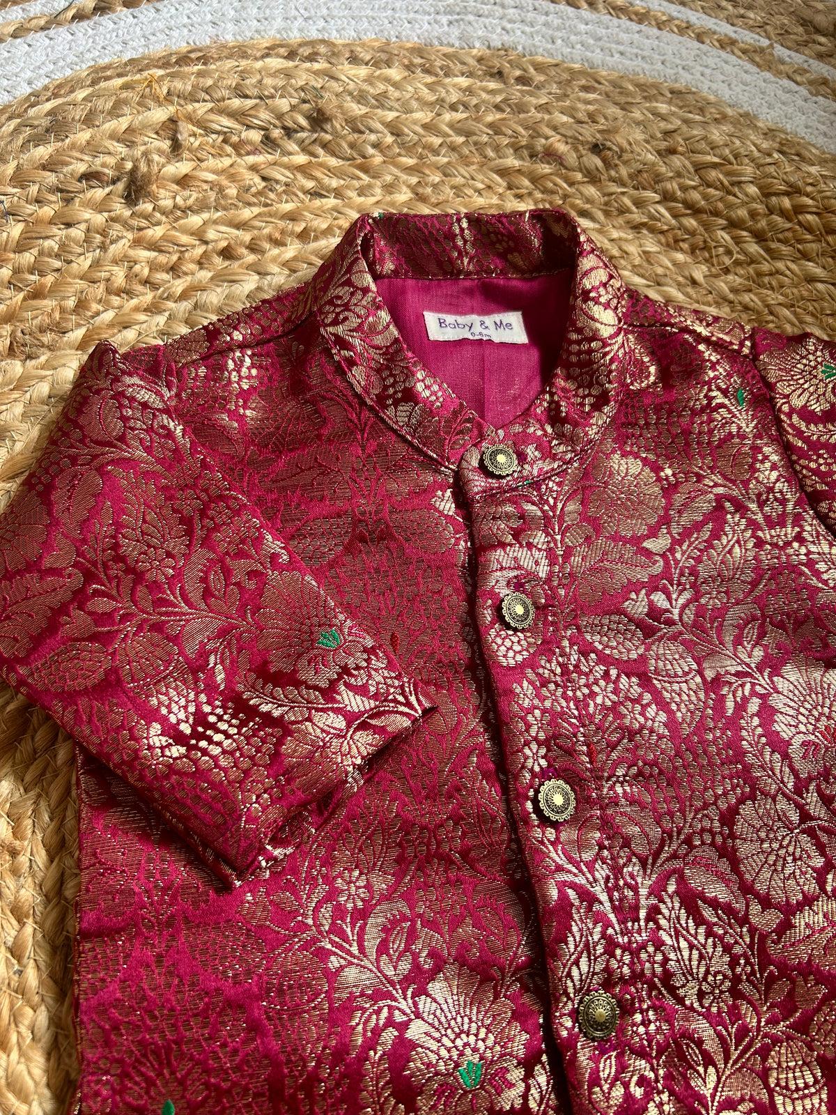 Wine Banarasi Traditional Kurta for baby boy ethnic top wear