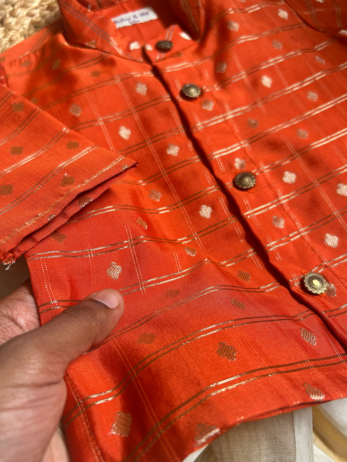 Orange butta checks Kurta for baby boy ethnic top wear