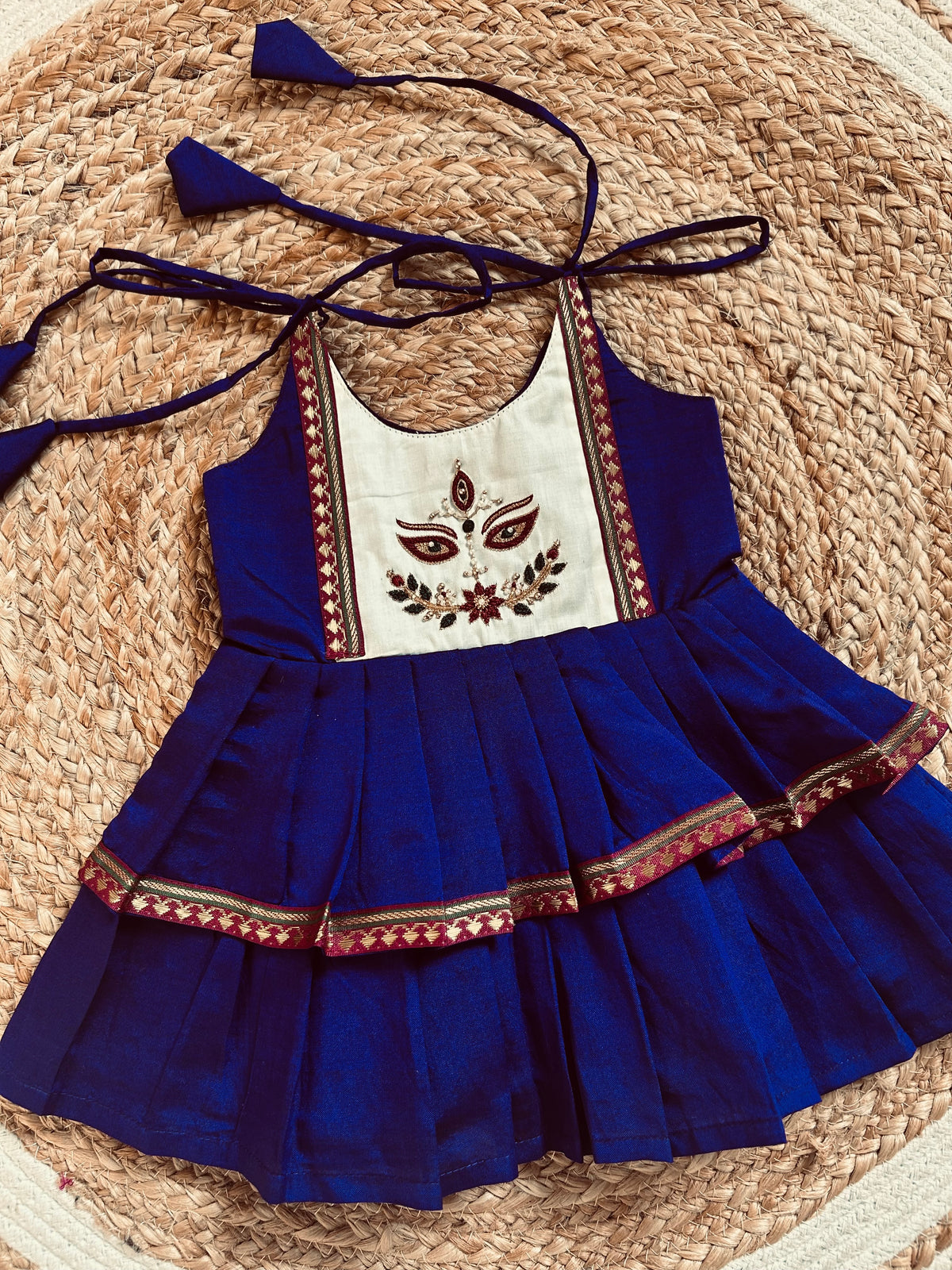 Royal Purple Durga Maa Hand-Embroidered Multi-Layered Ethnic Wear for Baby Girl – Traditional frock for Baby Girl
