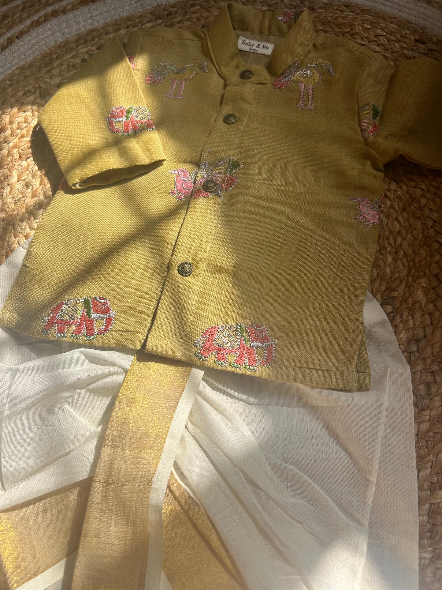 Pure Linen Pastel Yellow and Cream handloom cotton Kurta Dhoti ethnic wear for baby boy