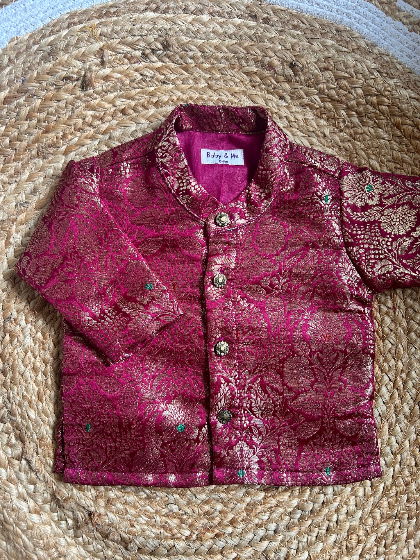 Wine Banarasi Traditional Kurta for baby boy ethnic top wear