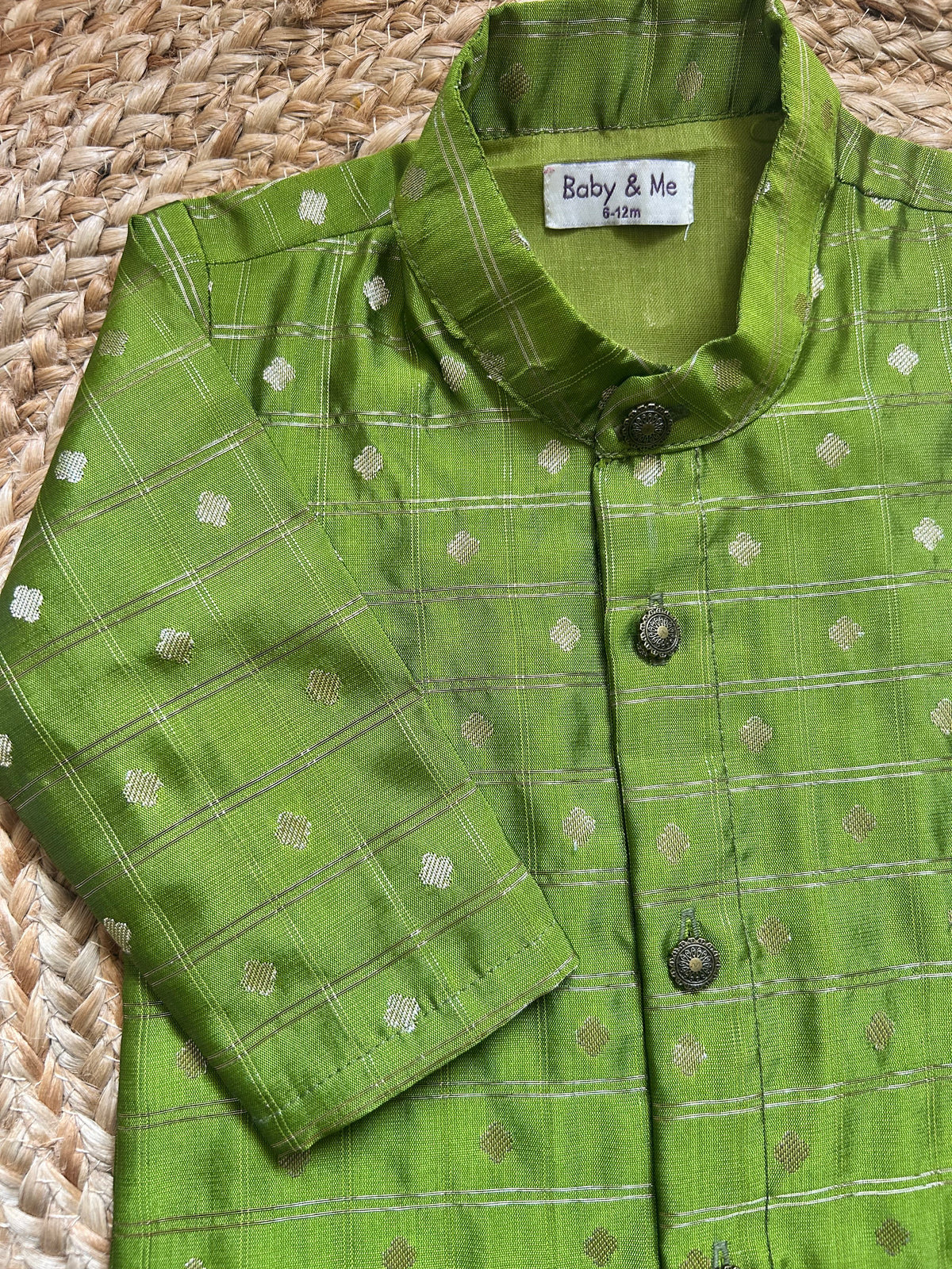 Parrot green reshme chowka Kurta for baby boy ethnic top wear