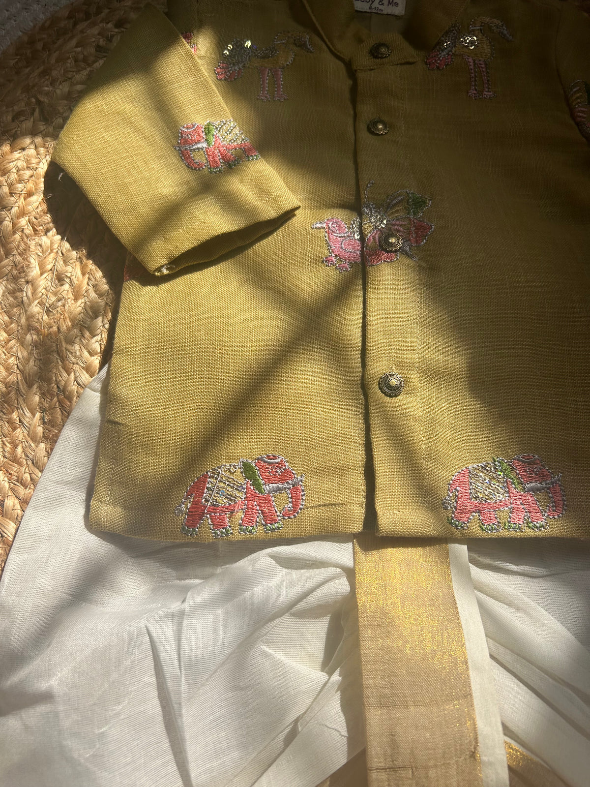 Pure Linen Pastel Yellow and Cream handloom cotton Kurta Dhoti ethnic wear for baby boy