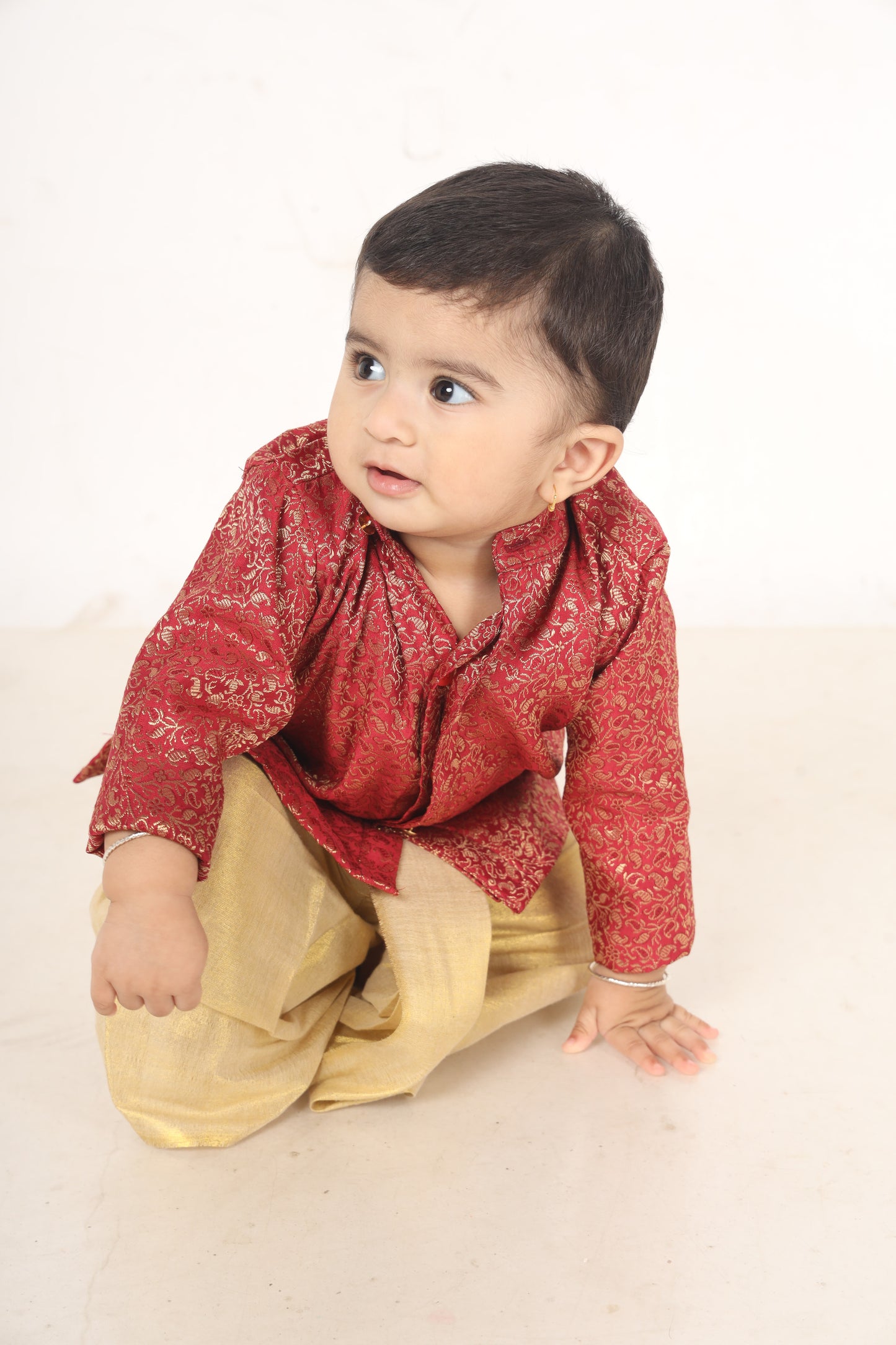 Maroon with gold shade kurta dhoti ethnic wear for baby boy