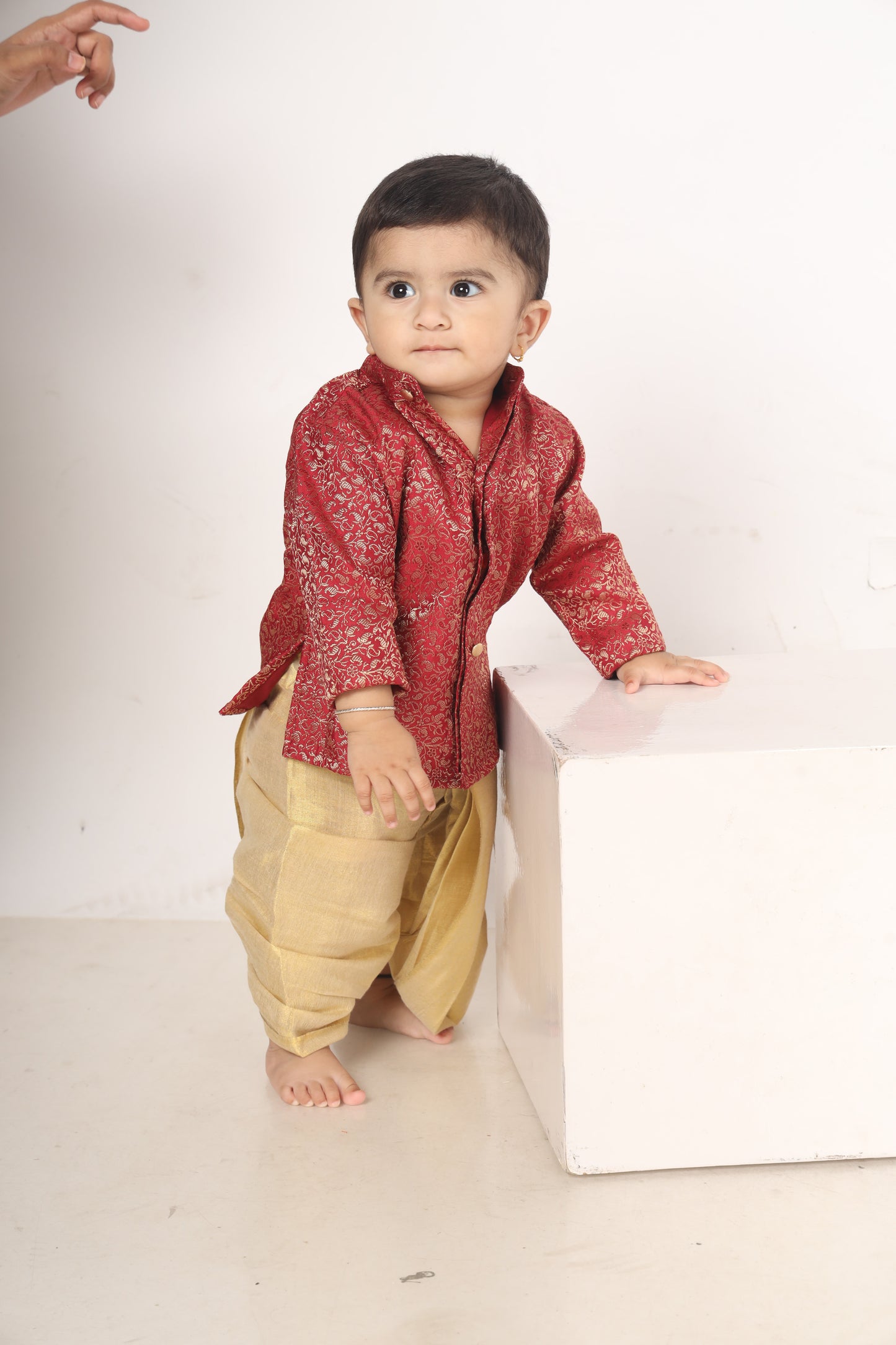 Maroon with gold shade kurta dhoti ethnic wear for baby boy