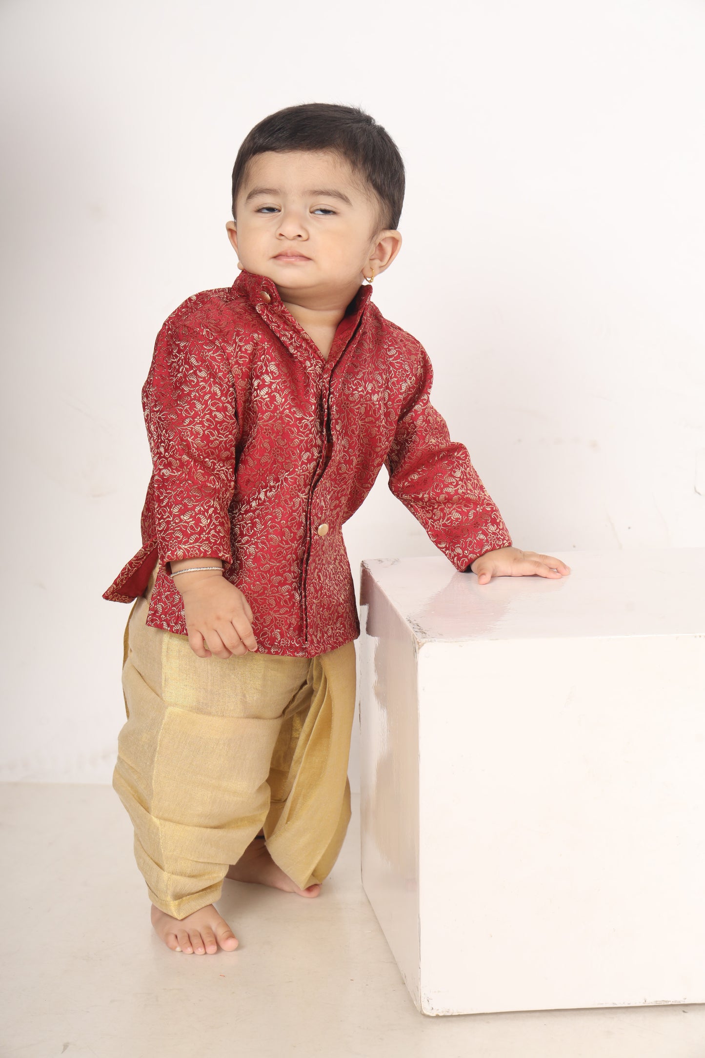 Maroon with gold shade kurta dhoti ethnic wear for baby boy