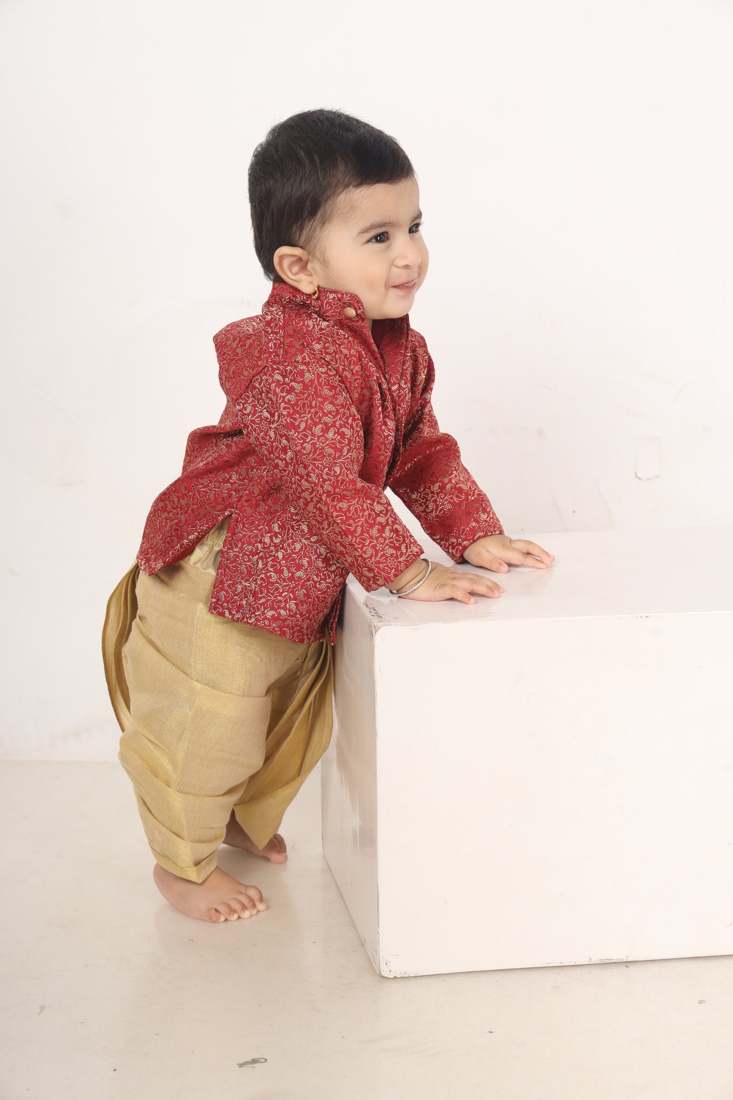 Maroon with gold shade kurta dhoti ethnic wear for baby boy