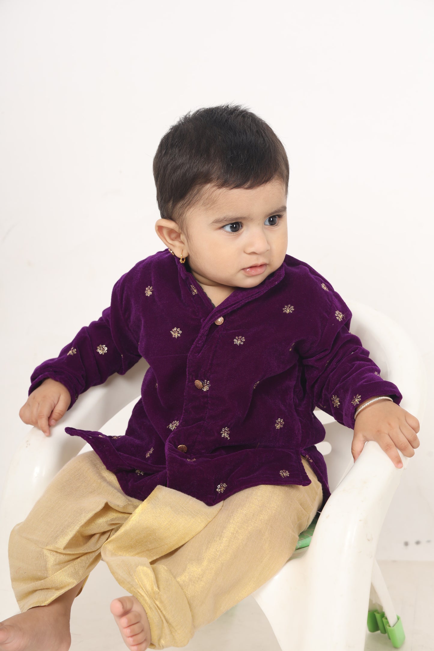 Velvet purple with gold Kurta Dhoti ethnic wear for baby boy