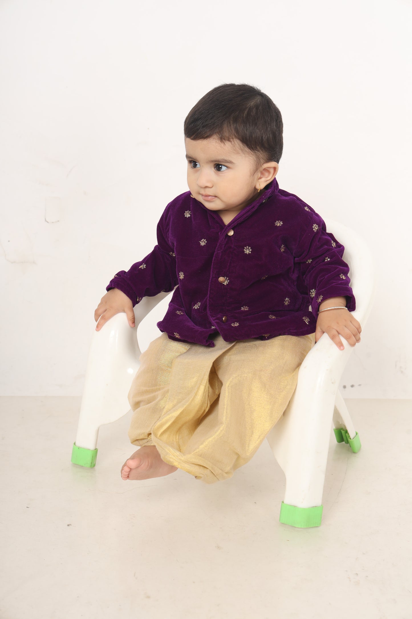 Velvet purple with gold Kurta Dhoti ethnic wear for baby boy