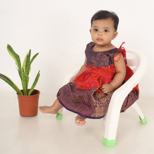 Dhara - Festive pink with purple pattu silk ethnic wear for baby girl