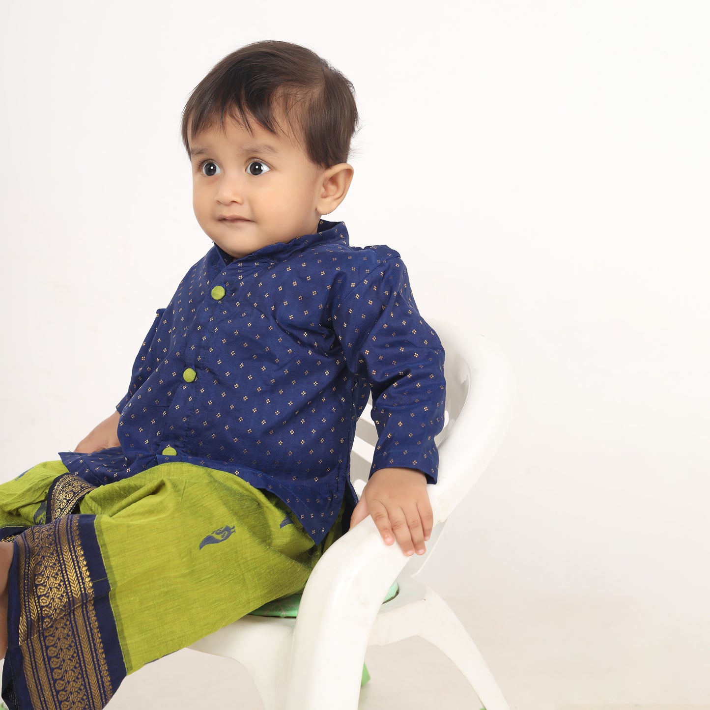 Light green and navy blue embroidered kurta dhoti ethnic dress for baby boy