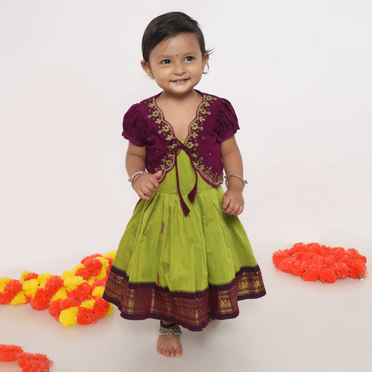 Festive green and wine embroideried jacket ethnic wear for baby girl