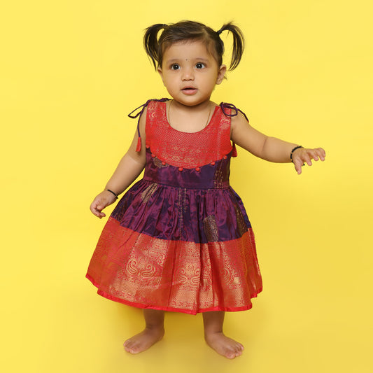 Saanvi - Purple with red silk ethnic wear for baby girl