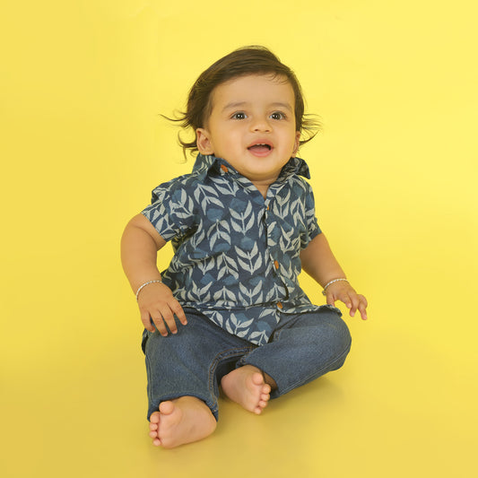 Indian print indigo classic - casual, comfortable, breathable, soft organic 100% cotton shirts for baby boy