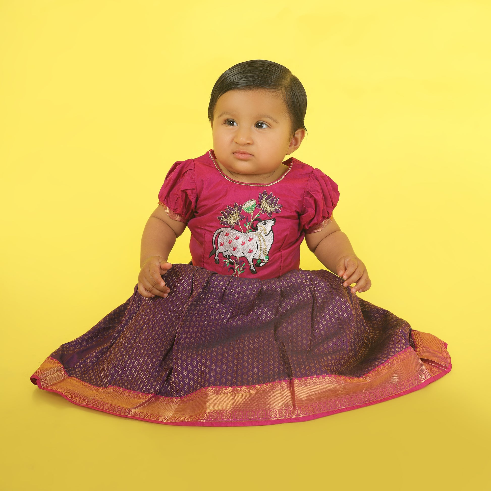  kids ethnic wear, pattu pavadai for kids, traditional dress for baby girl, ethnic wear for girls, pattu langa blouse designs for kids​, baby lehenga, baby lehenga, 1st birthday dress for baby girl​, baby langa blouse, lehenga choli for girls, indian dresses for girls, traditional dress for girls