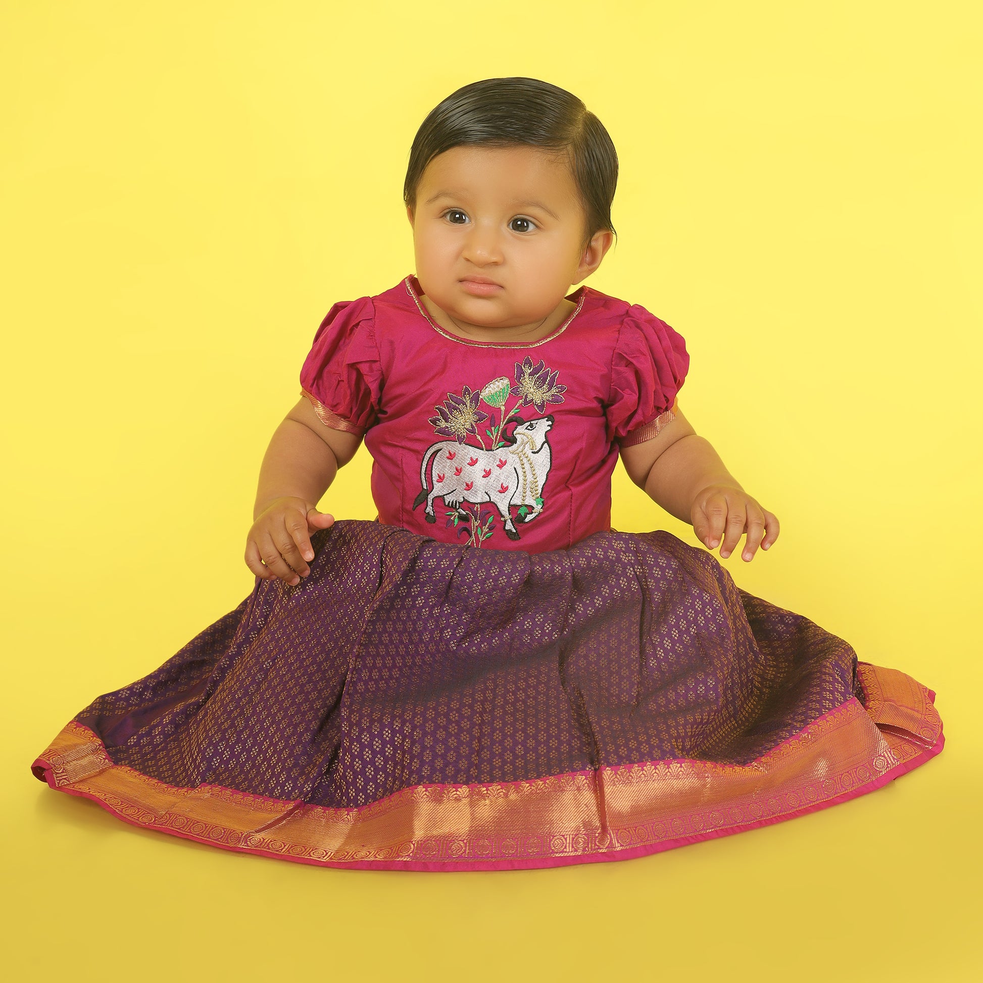 Takshvi pink and purple traditional langa blouse pattu silk baby