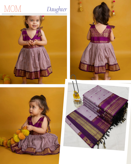 Wine and Lavender Tie-Up mom and daughter combo set