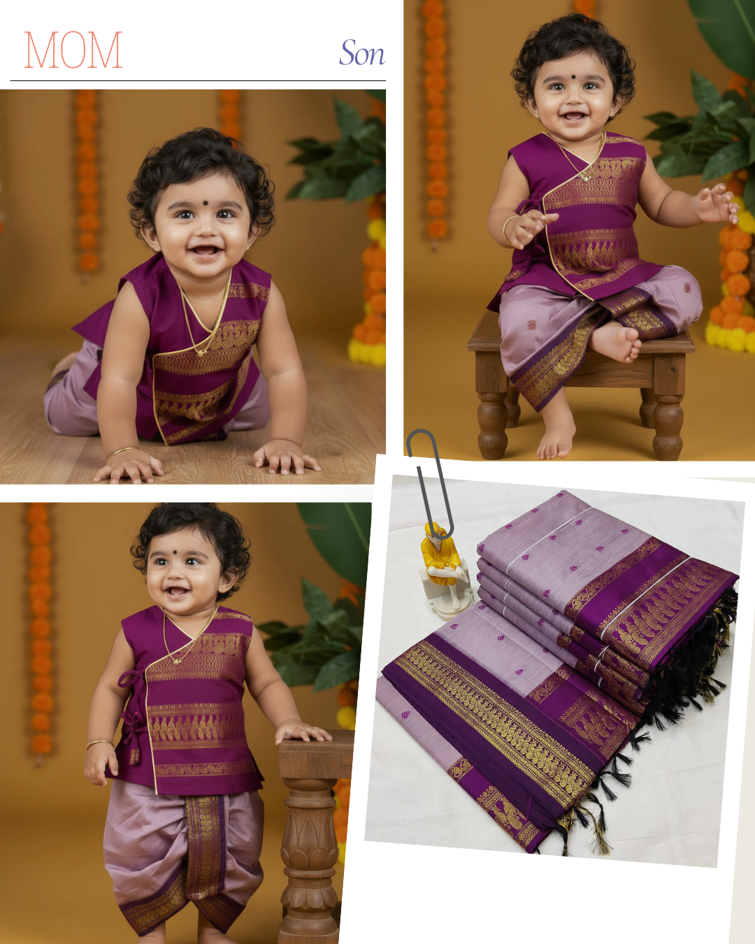 Lavendar and wine - angrakha & saree mom and son combo set