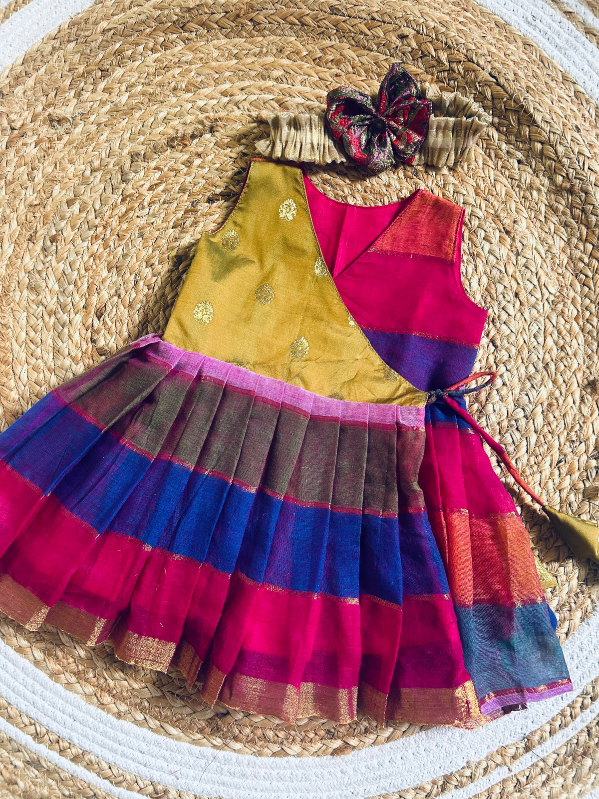 Multicolor kanchi cotton Angrakha-Style  Ethnic Wear for Baby Girl – Traditional frock for Baby Girl