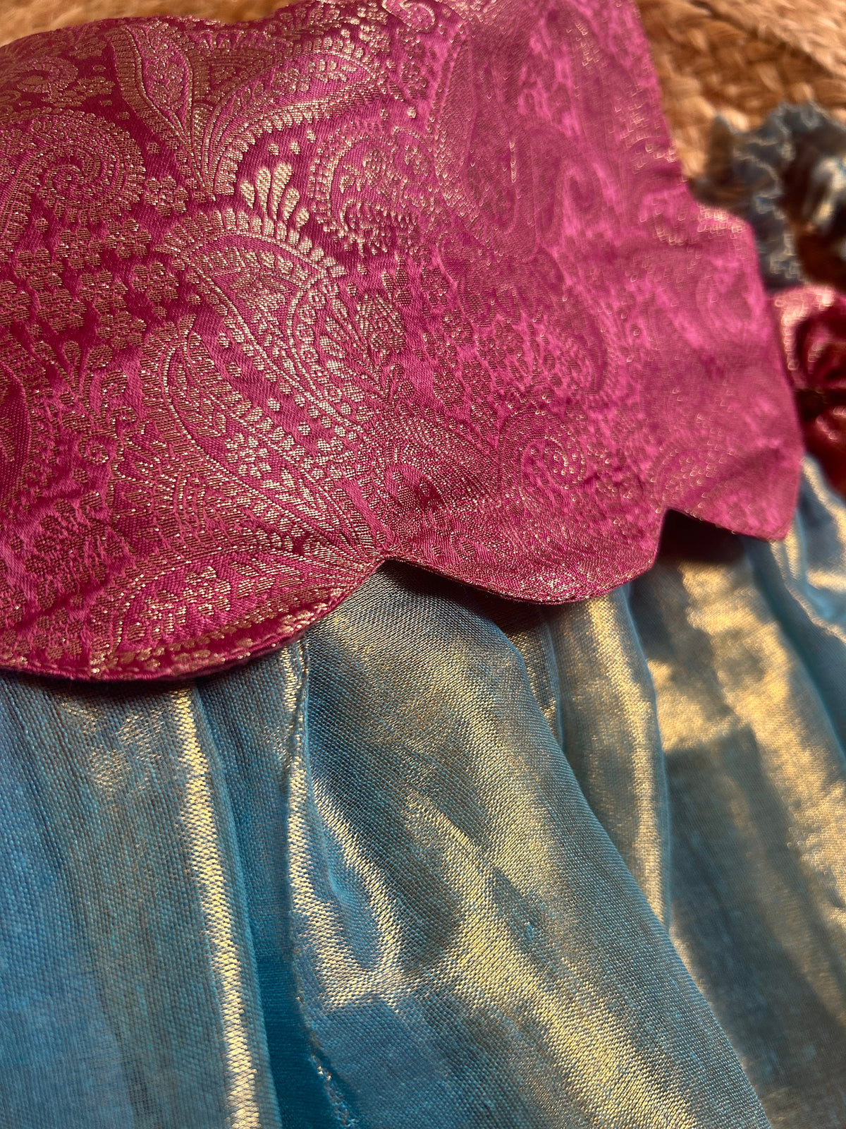 Aqua Blue with Pink Scalloped Gown Ethnic Wear for Baby Girl – Birthday frock for Baby Girl