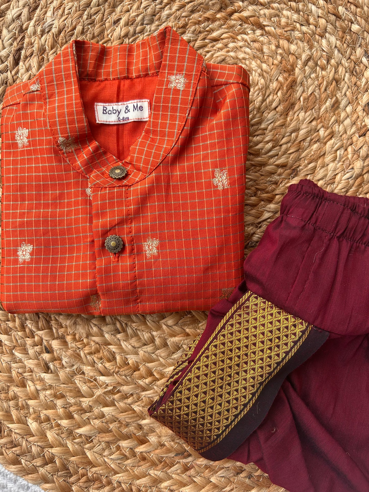Reshme Chowka and maroon Kurta Dhoti for baby boy - Festive Collection