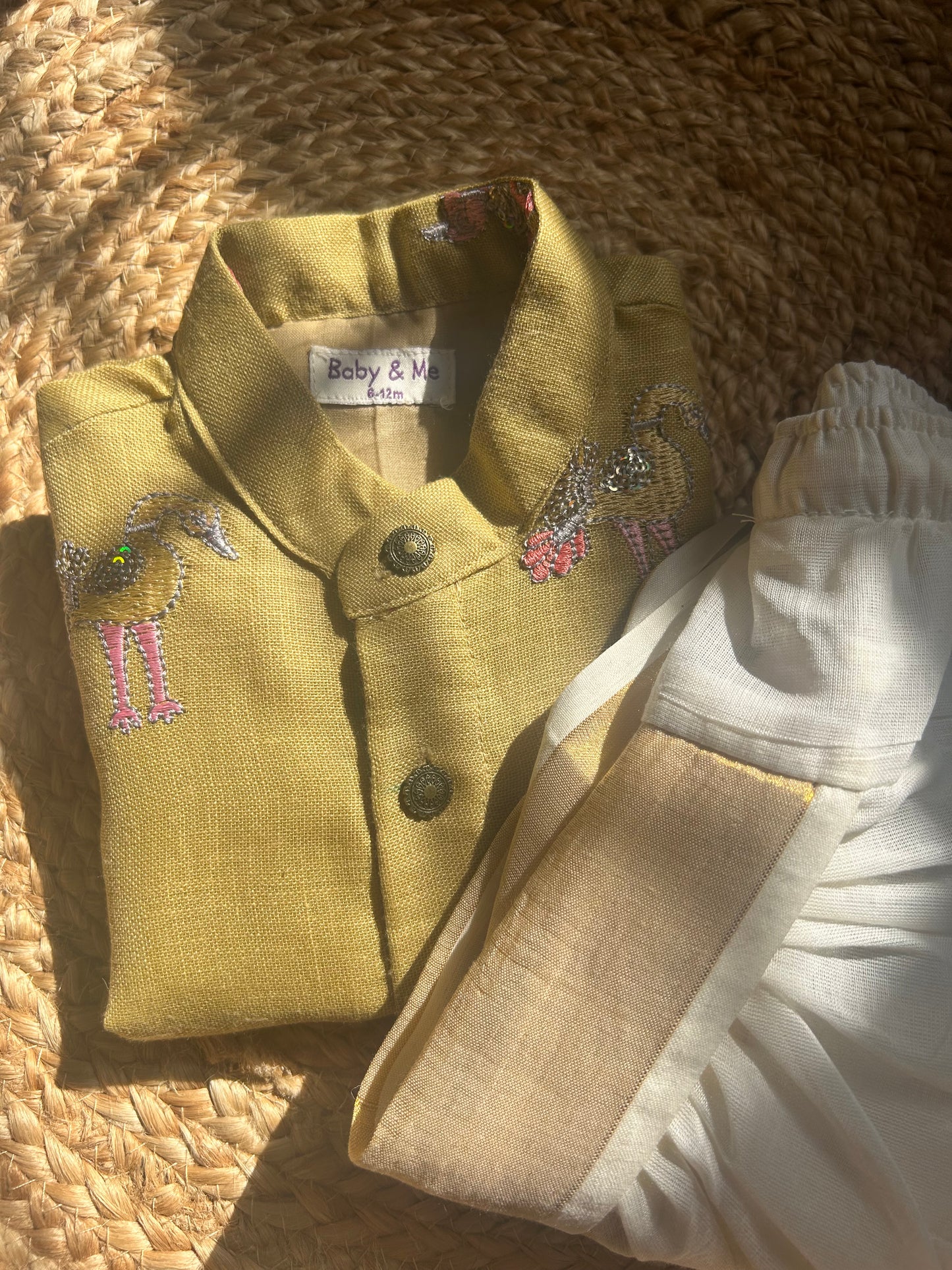 Pure Linen Pastel Yellow and Cream handloom cotton Kurta Dhoti ethnic wear for baby boy