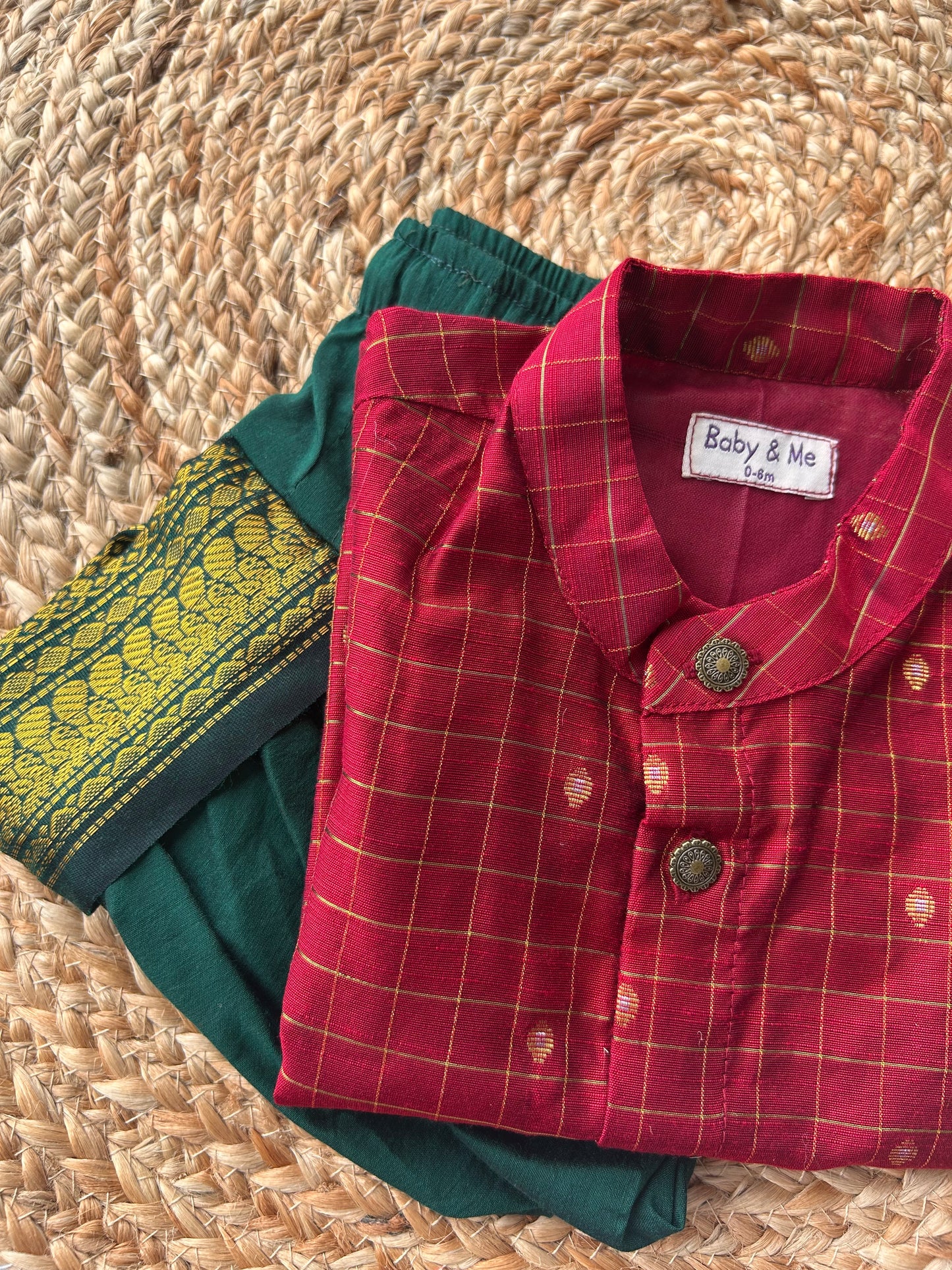 Reshme Chowka and green Kurta Dhoti for baby boy - Festive Collection