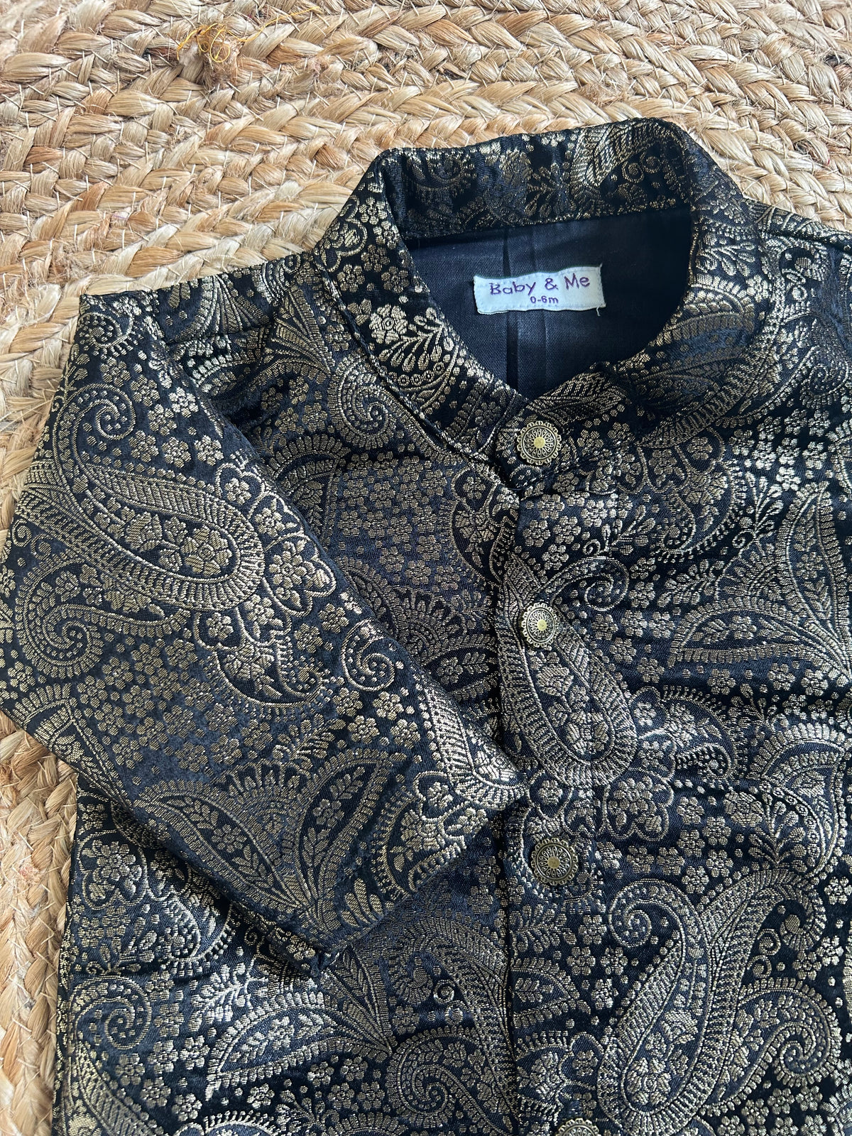 Royal Black Festive Banarasi Traditional Kurta for baby boy ethnic top wear