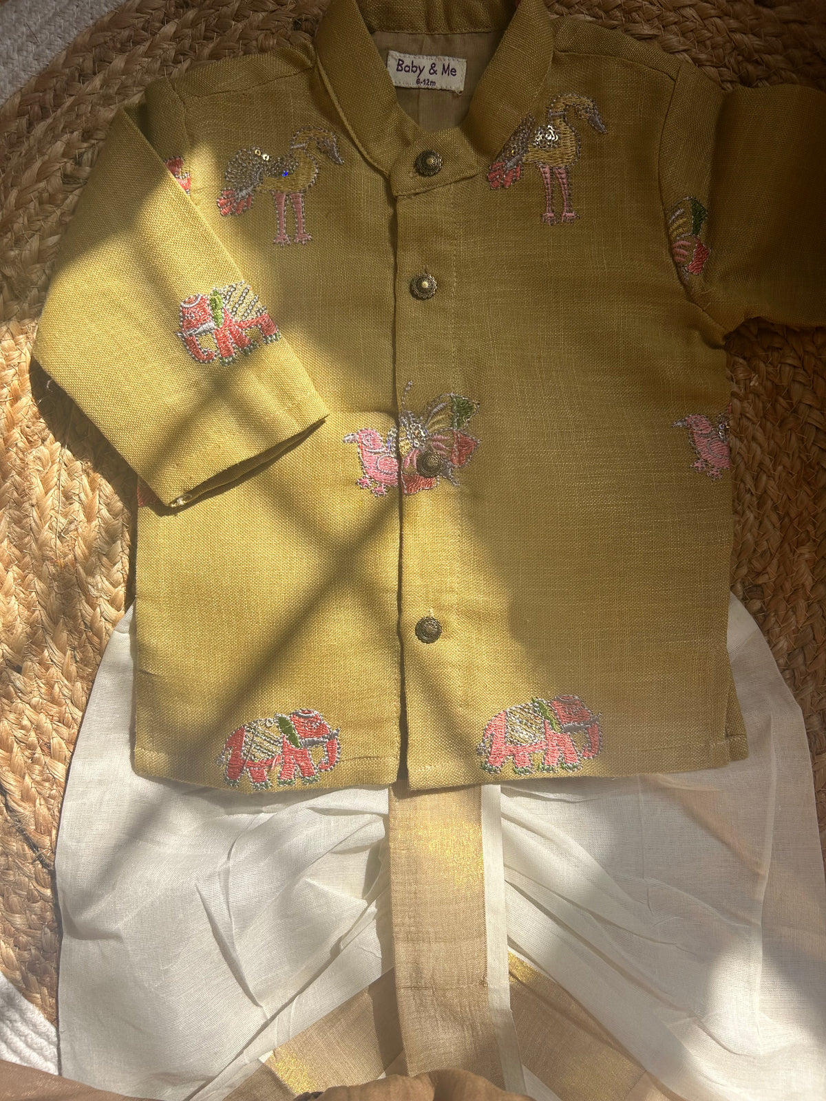 Pure Linen Pastel Yellow and Cream handloom cotton Kurta Dhoti ethnic wear for baby boy