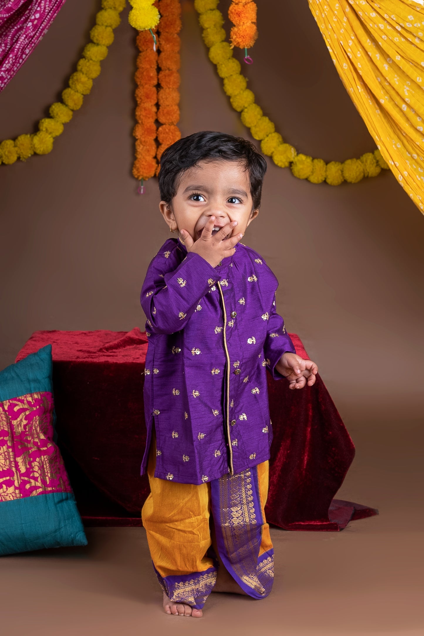 Purple with mustard shade kurta dhoti ethnic wear for baby boy