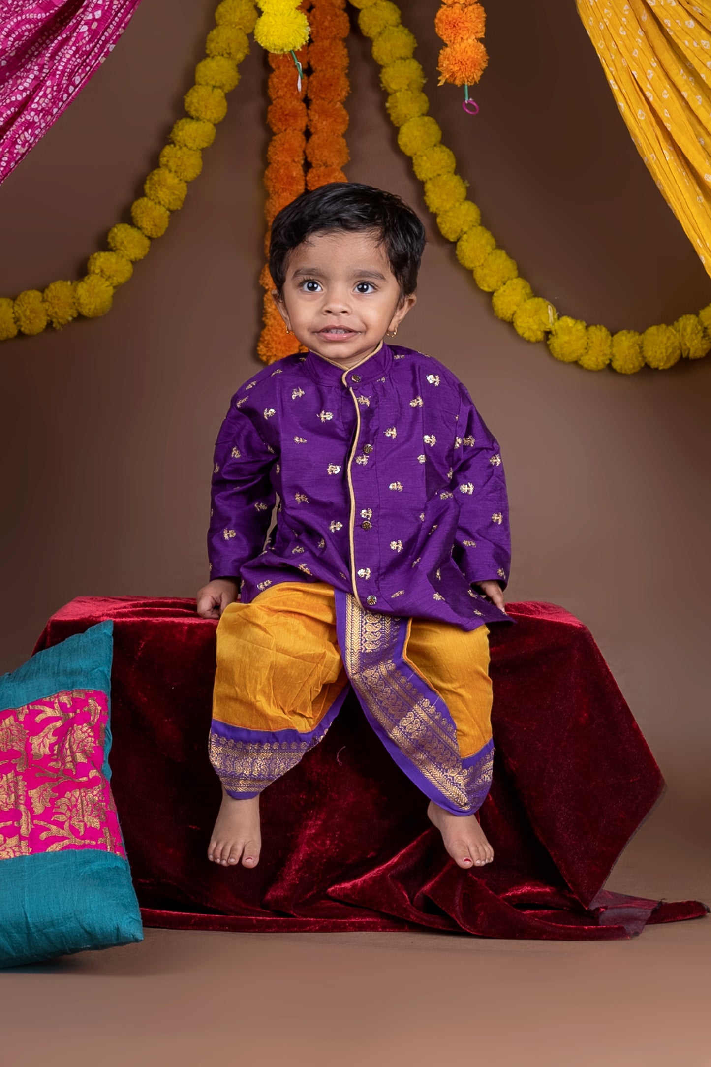 Purple with mustard shade kurta dhoti ethnic wear for baby boy