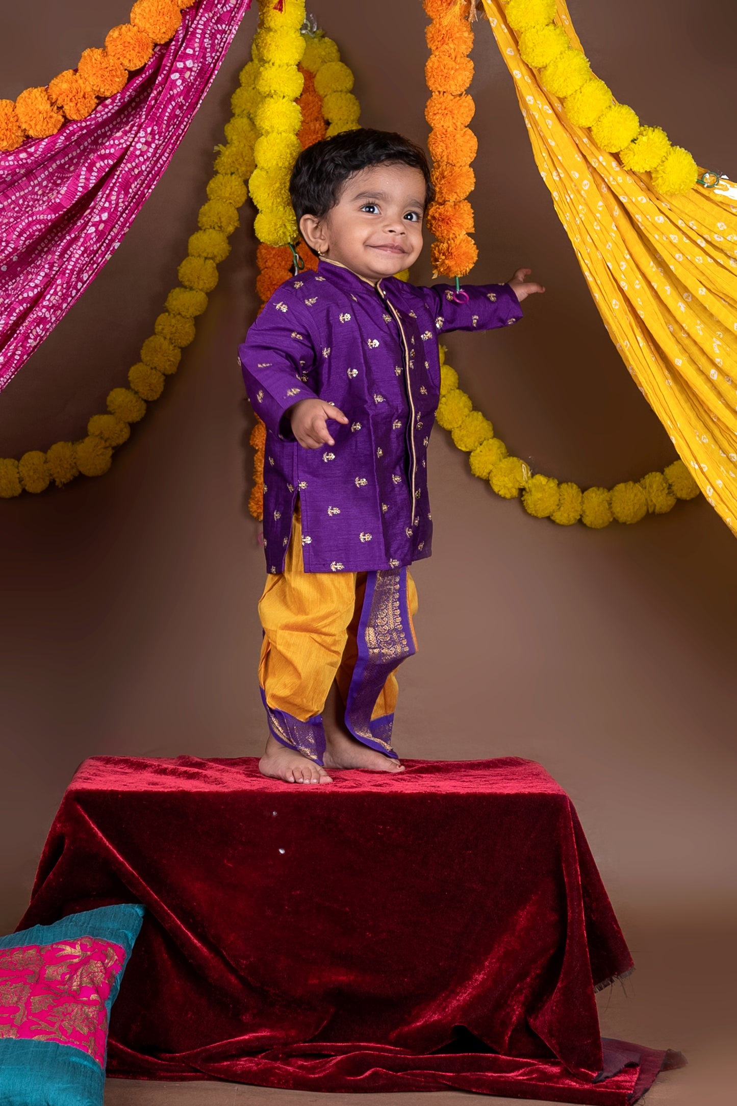 Purple with mustard shade kurta dhoti ethnic wear for baby boy